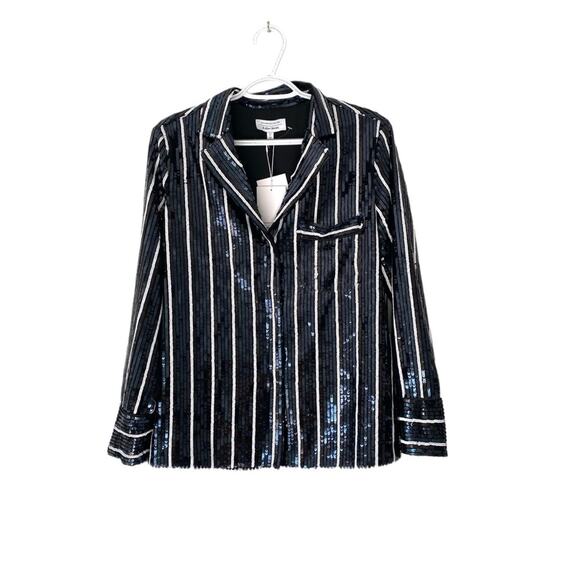 & Other Stories Striped Sequin Lounge Shirt NWTs Black White size 4 - Picture 6 of 13